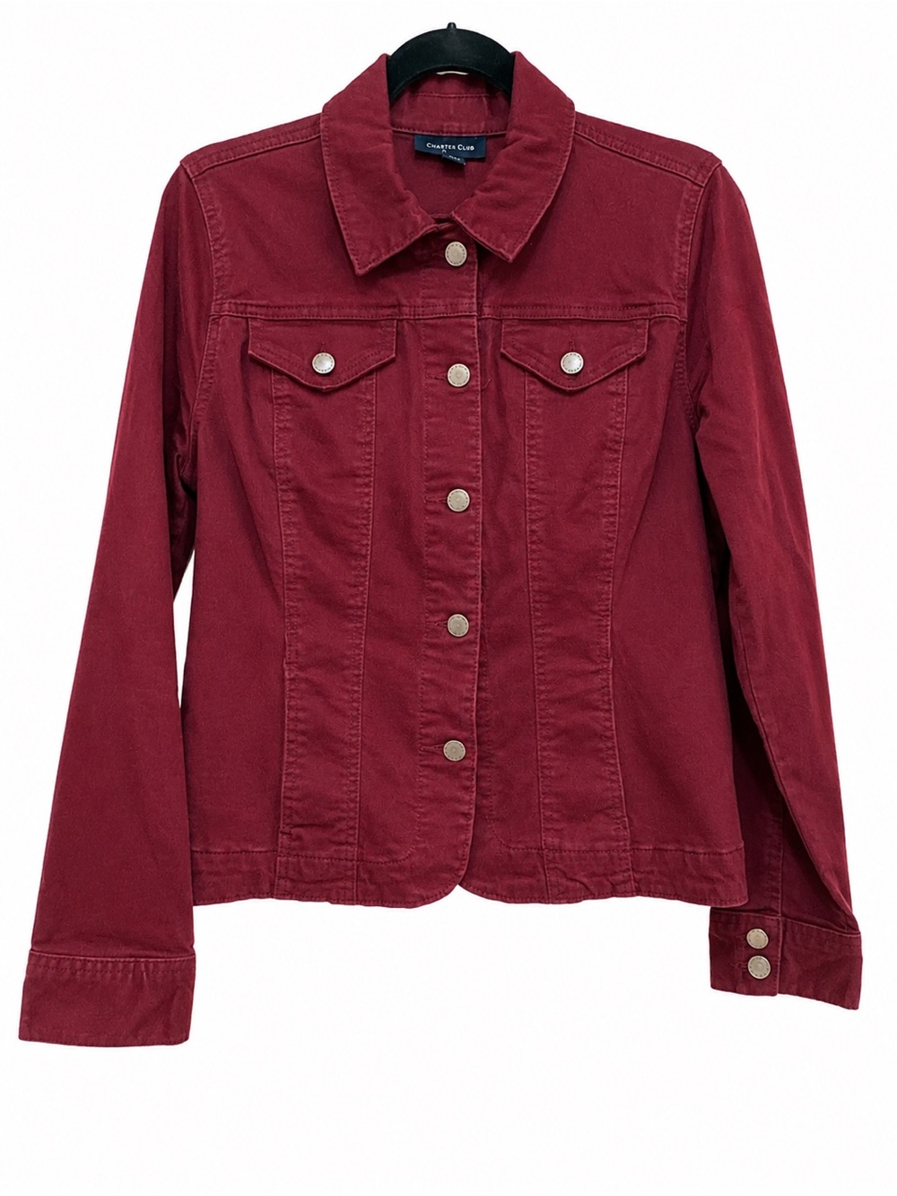 Charter Club Deep Red Button-Front Denim Jacket